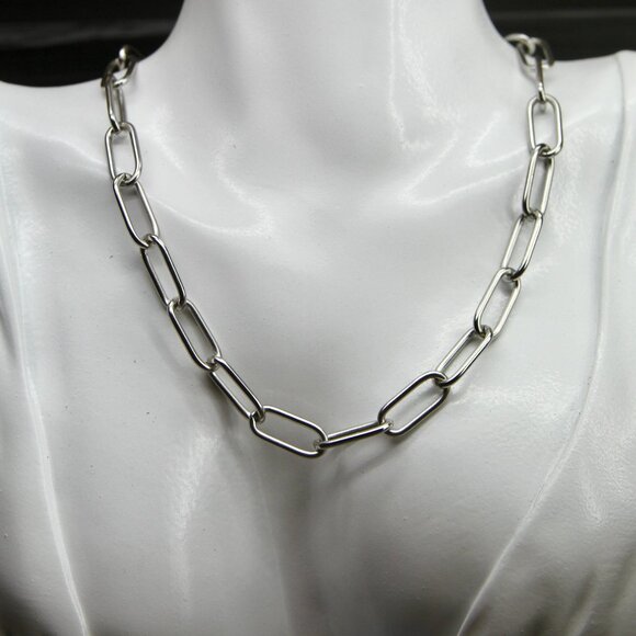 Surgical Stainless Steel Paper Clip Necklace with Lobster Claw Clasp - Unisex - Picture 1 of 10